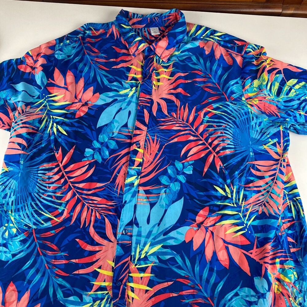 Peyton & Parker Hawaiian Shirt Mens 3XL Blue Tropical Floral Rayon Button Up